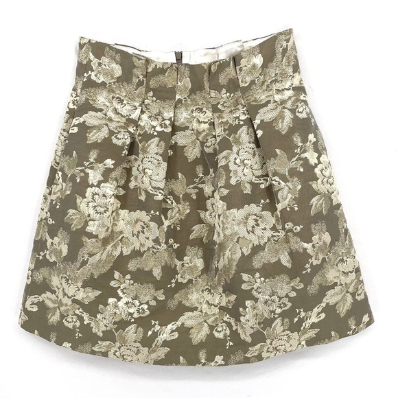 Alice + Olivia Gold Metallic Floral High Waist Mini‎ Skirt Size 6 - Picture 1 of 9